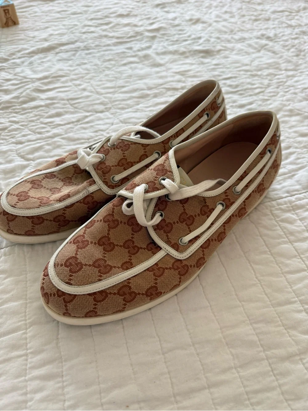 Gucci Beige and Brown GG Canvas Boat Shoes